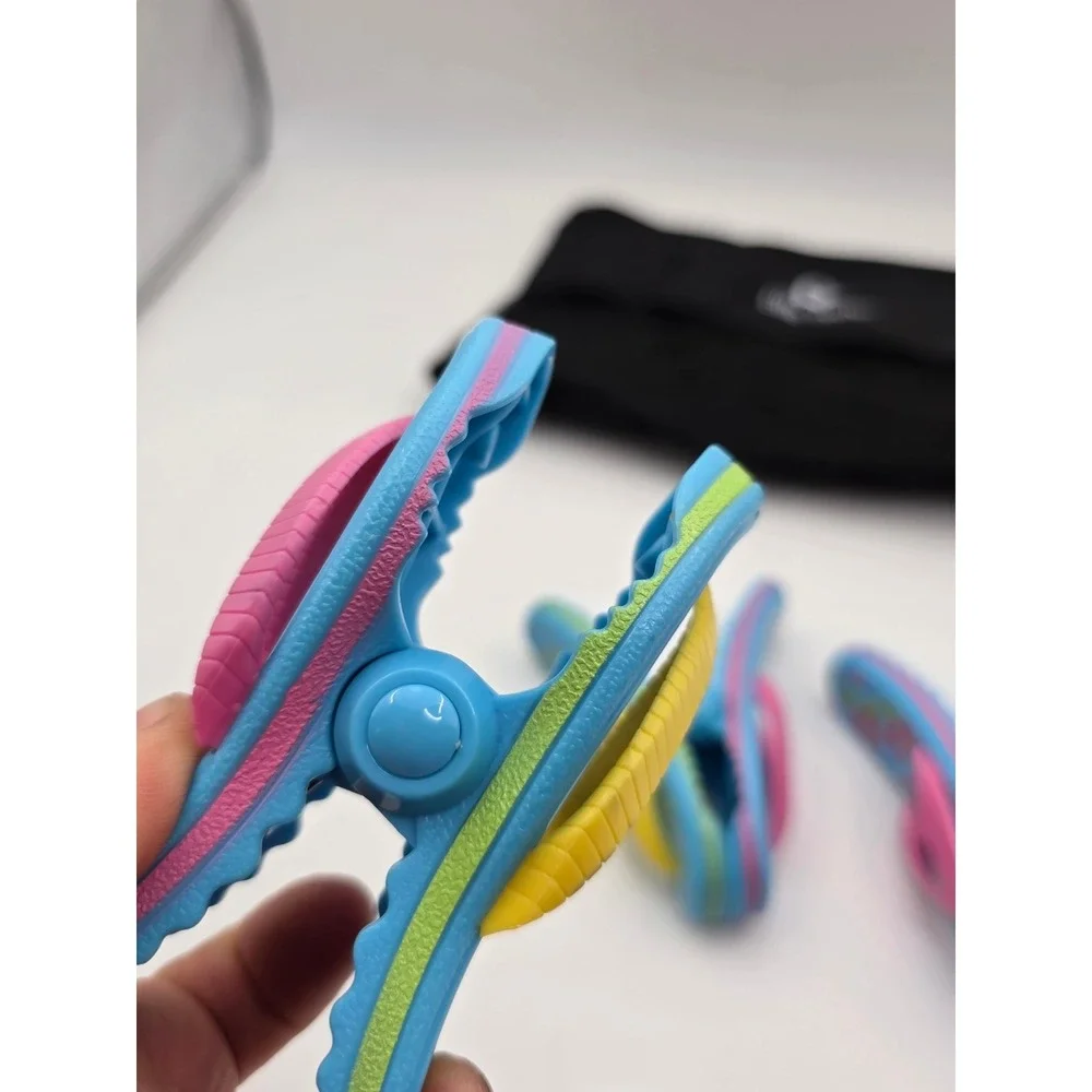 Elite Trend Flip Flop Beach Towel Clips Set of 3 Blue Pink Floral With Mesh N3
